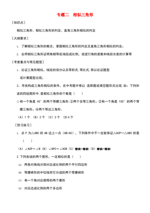 山西省洪洞县中考数学一轮复习专题二相似三角形试题