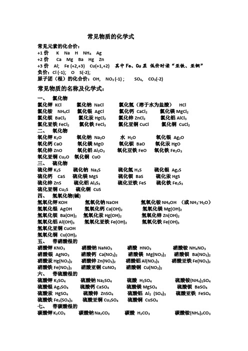 常见物质的化学式