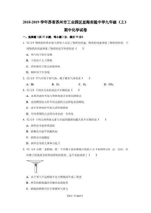 2018-2019学年苏省苏州市工业园区星海实验中学九年级(上)期中化学试卷