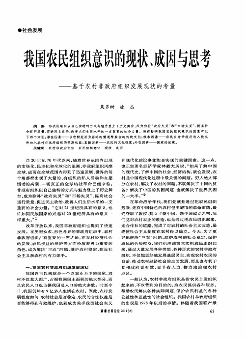我国农民组织意识的现状、成因与思考——基于农村非政府组织发展现状的考量