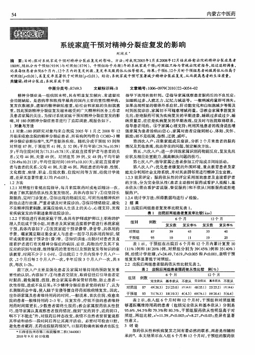 系统家庭干预对精神分裂症复发的影响