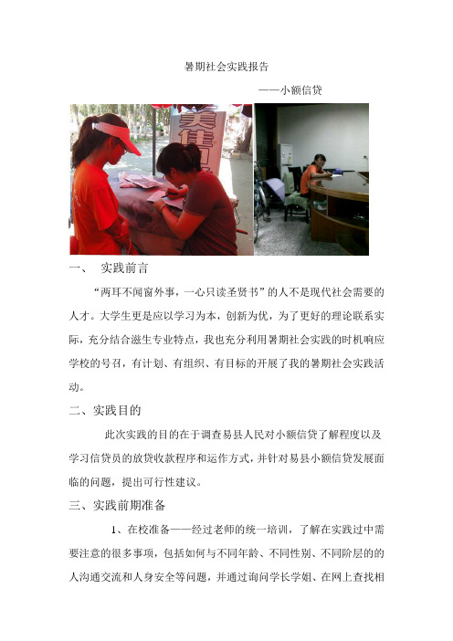 个人暑期社会实践论文——小额信贷