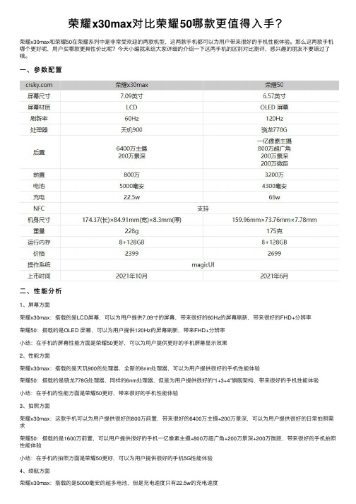 荣耀x30max对比荣耀50哪款更值得入手？