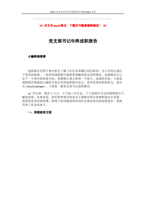 2018-党支部书记年终述职报告-精选word文档 (1页)