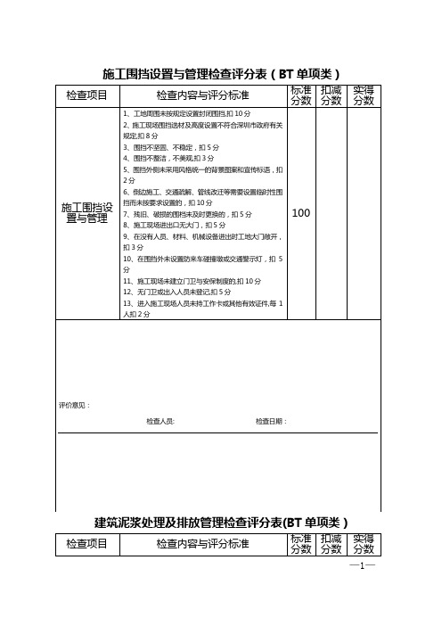 文明施工检查评分表(BT单项类)