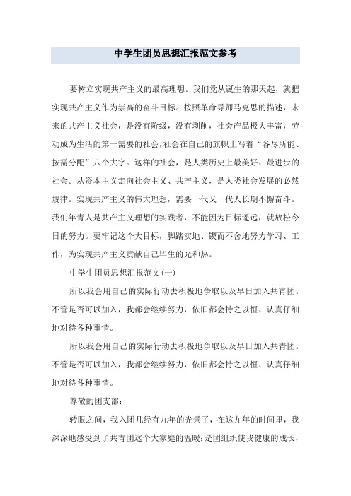 中学生团员思想汇报范文参考
