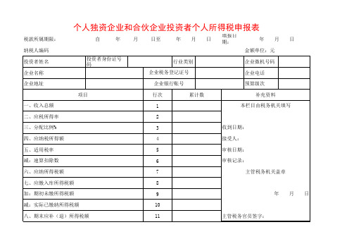 新颖  完整个人独资企业和合伙企业投资者个人所得税核定申报表