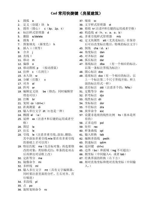 Cad常用快捷键(房屋建筑)