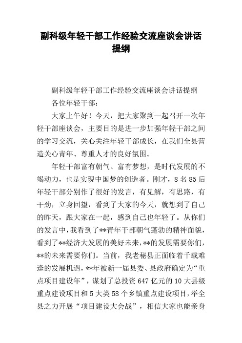 副科级年轻干部工作经验交流座谈会讲话提纲