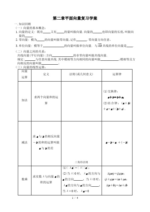 高一数学必修四第二章平面向量复习学案.