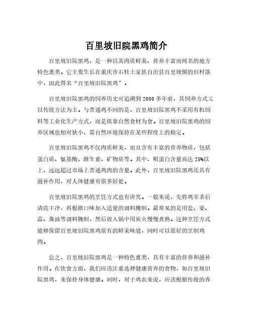 百里坡旧院黑鸡简介