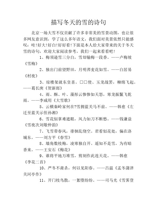 描写冬天的雪的诗句