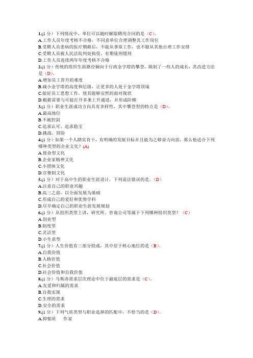 2015年内蒙古专业技术人员继续教育答案职业生涯规划与管理(满分)(全)
