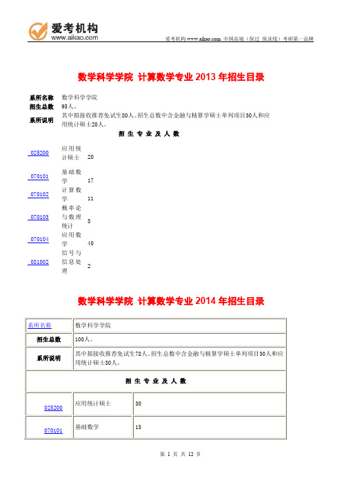 2015北京大学计算数学考研 招生人数 参考书 报录比 复试分数线 考研真题 考研经验 招生简章