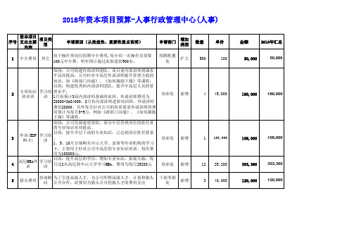 2018年人力资本项目费用预算