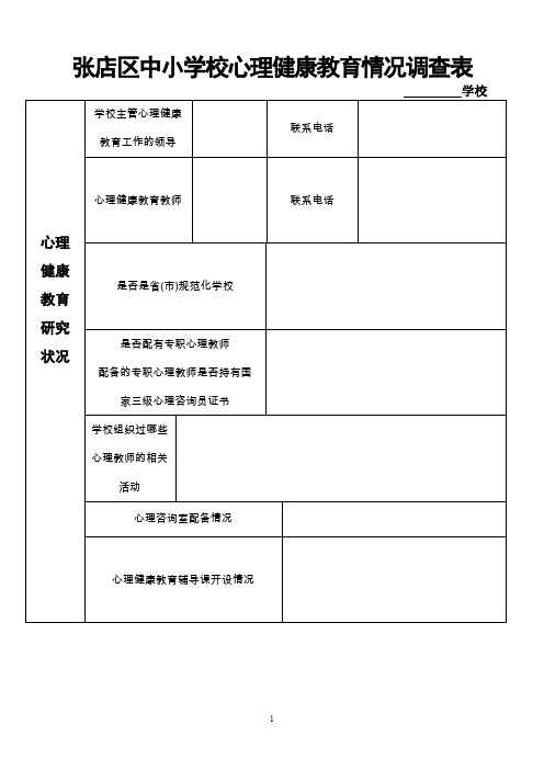 张店区中小学校心理健康教育情况调查表汇总
