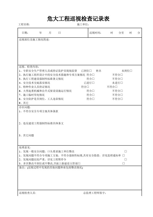 危大工程巡视检查记录表