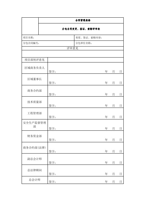分包合同变更、签证、索赔评审表