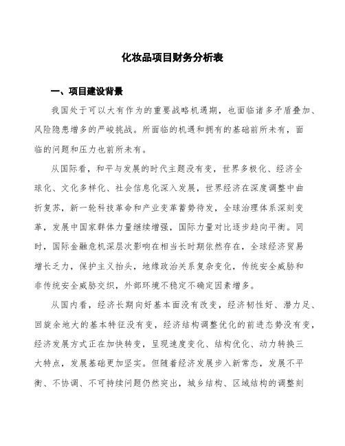 化妆品项目财务分析表