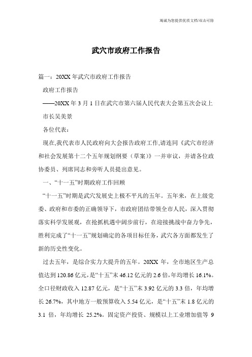 武穴市政府工作报告