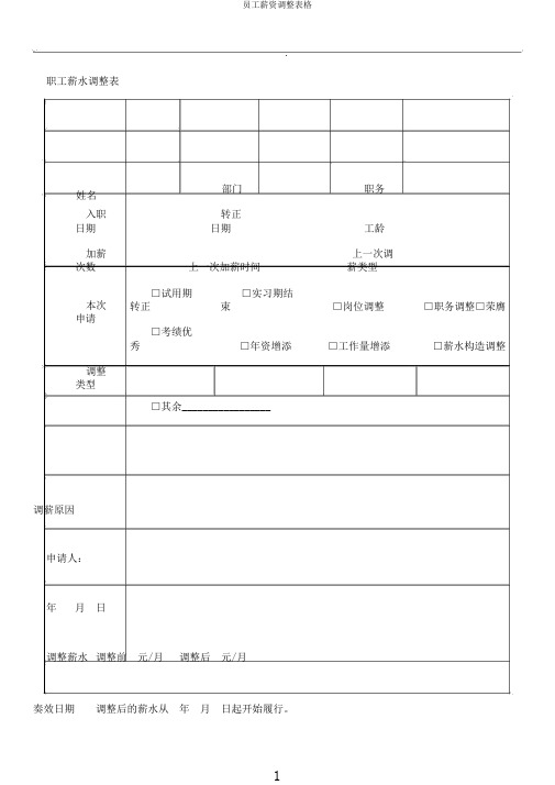 员工薪资调整表格