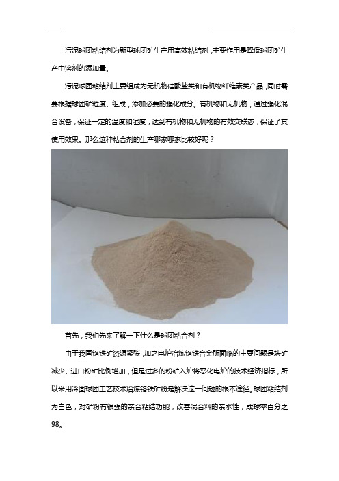 污泥球团粘结剂厂家有哪些