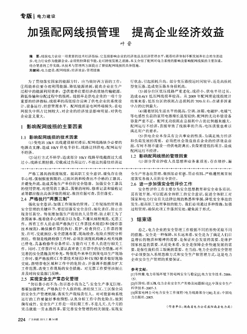加强配网线损管  理提高企业经济效益