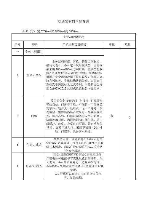 交通警察岗亭配置表