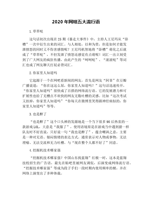 2020年网络五大流行语