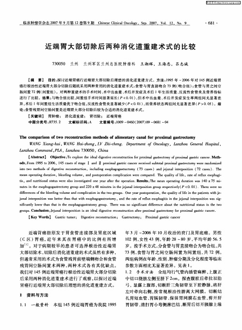 近端胃大部切除后两种消化道重建术式的比较