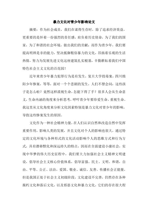 暴力文化对青少年影响论文