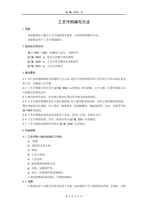 工艺守则编写方法(企业标准)
