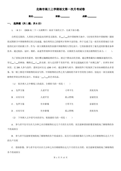 北海市高三上学期语文第一次月考试卷
