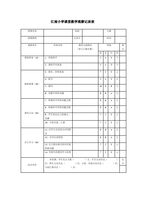 江南小学课堂教学观察记录表