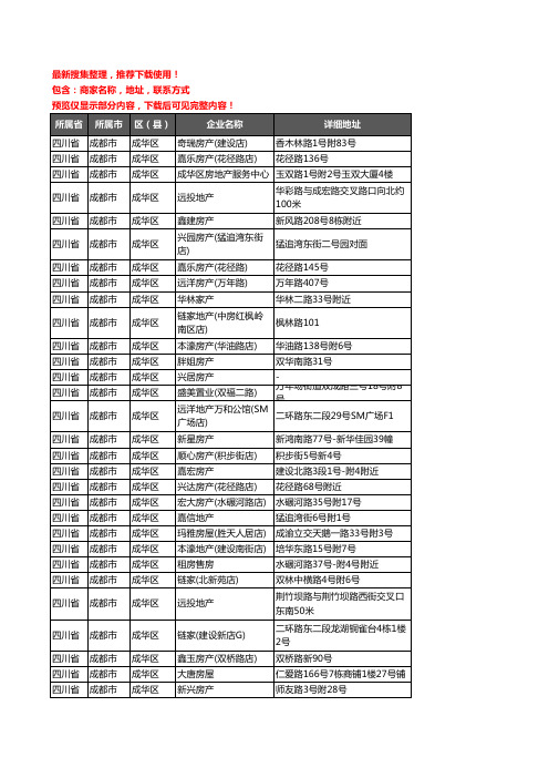 新版四川省成都市成华区房屋中介企业公司商家户名录单联系方式地址大全692家