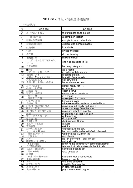 9bunit2词组句型及语法复习提纲
