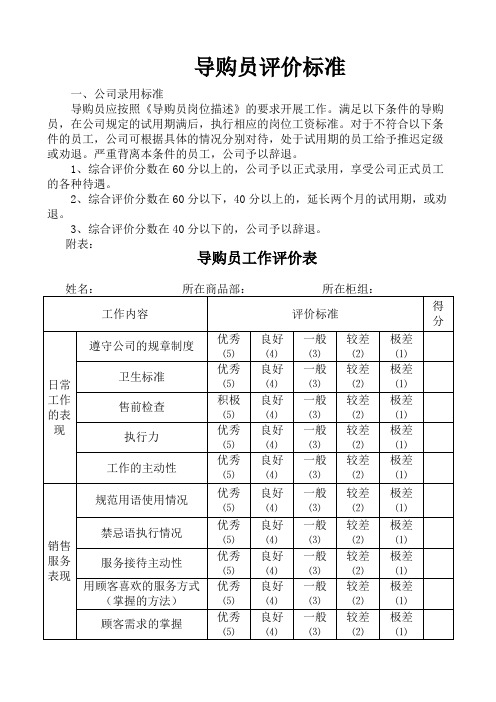 导购员晋级评价标准
