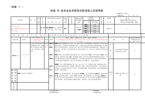 申报 中 级专业技术职务任职资格人员简明表.doc