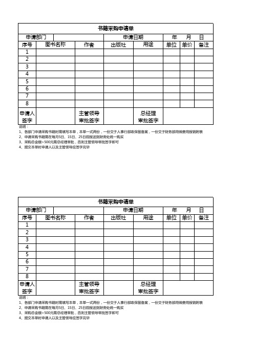 书籍采购申请单