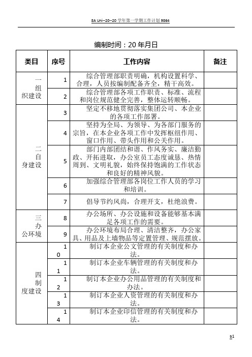 综合管理部2012年工作计划