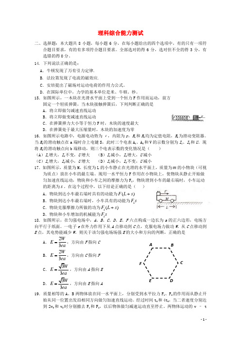 吉林省德惠实验中学高三理综最后一卷(物理部分)新人教版