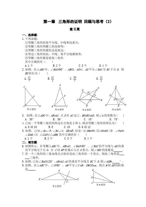 初中数学  微习题   北师大版八年级下册第一章三角形的证明 回顾与思考(2)