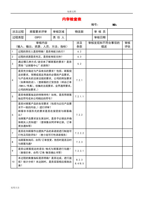 26个过程内审检查表(问题应用清单)