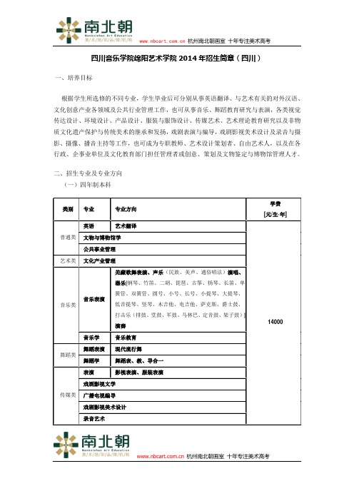 四川音乐学院绵阳艺术学院2014年招生简章(四川)