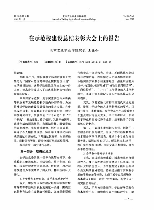 在示范校建设总结表彰大会上的报告