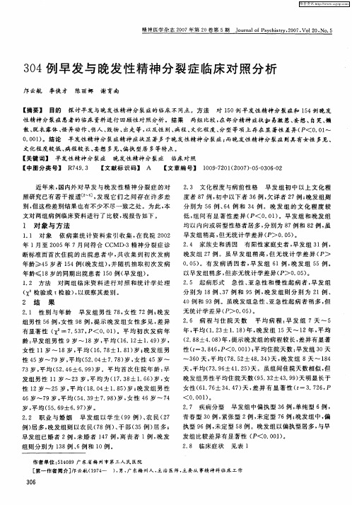 304例早发与晚发性精神分裂症临床对照分析