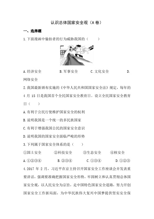 道德与法治八年级上人教部编版4.9.1认识总体国家安全观AB卷