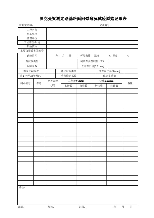 路基路面检测试验原始记录表