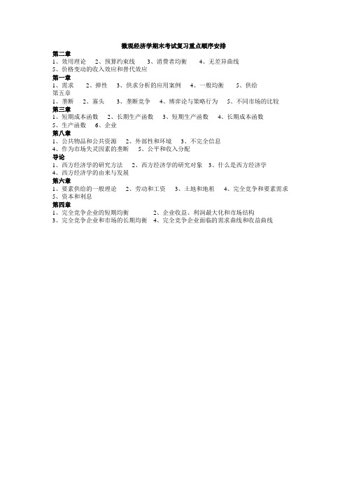 微观经济学期末考试复习重点顺序安排