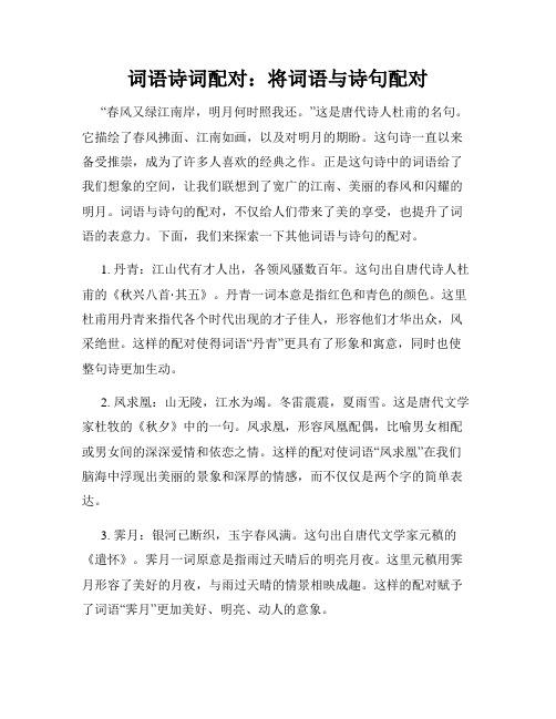 词语诗词配对：将词语与诗句配对